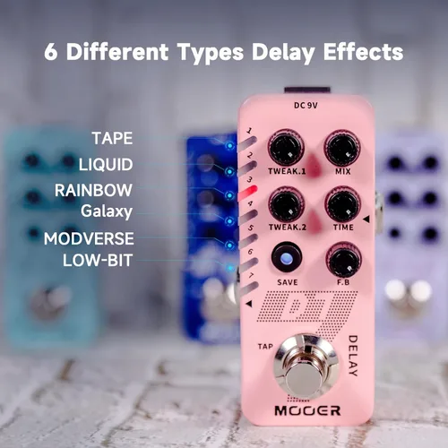 Vista 2 de MOOER Pedal de guitarra D7 Delay con 6 cintas de retardo diferentes y grabación Looper de 150s, función ajustable múltiple, tempo de toque Surpport