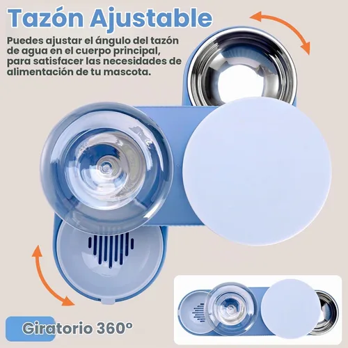 Vista 4 de Alimentador automático para gatos, dispensador de agua de acero inoxidable, alimentador de alimentos por gravedad y bebedero con cuenco de comida
