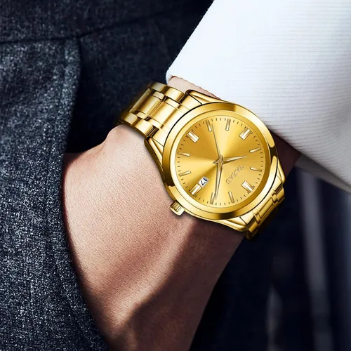 Vista 9 de Taxau Reloj para hombre de acero inoxidable para hombre, relojes de pulsera con fecha de cuarzo para hombre, reloj analógico impermeable para hombre