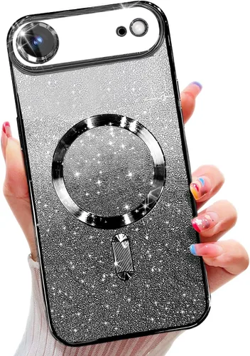 Vista 68 de Misscase Funda magnética compatible con iPhone 14 Pro con purpurina y protector de lente de cámara, protección completa, compatible con MagSafe Negro