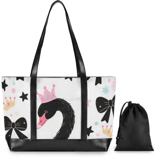Vista 2 de Lindo bolso de mano esencial de cisne negro de dibujos animados con portátil con cremallera bolsas de trabajo para viajes gimnasio vacaciones