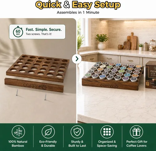 Vista 6 de MinBoo BamBoo - Soporte para tazas K para cajón o encimera, organizador de cápsulas de café, soporte para 35 cápsulas de café, soporte para cápsulas
