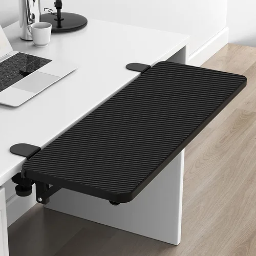 Vista 6 de Extensor de escritorio de 21.65 x 9.45 pulgadas, soporte de brazo plegable ergonómico para mesa de computadora, bandeja de teclado para mesa