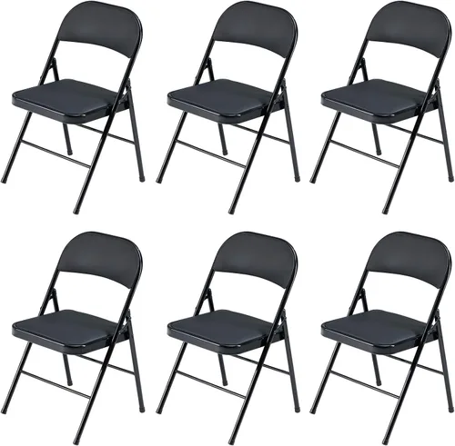 Vista 36 de Paquete de 4 sillas plegables negras, sillas plegables acolchadas con asiento y respaldo de piel sintética, sillas plegables de metal portátiles