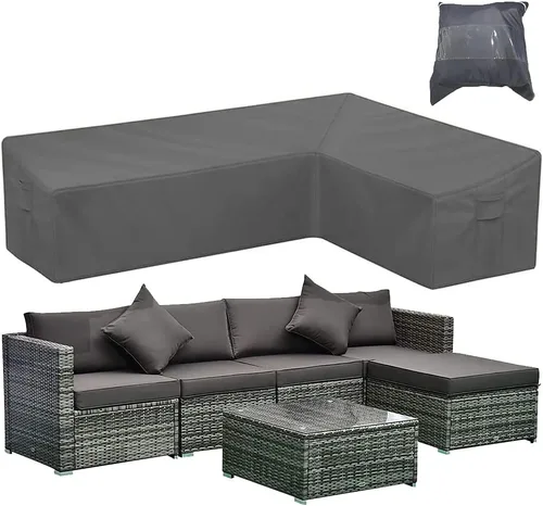 Vista 8 de Funda de sofá seccional para muebles de patio, color gris, resistente a la intemperie, resistente a la intemperie, 420D, Oxford, para exteriores
