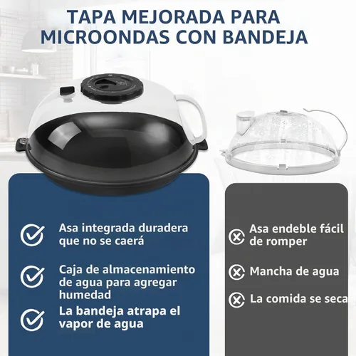 Vista 6 de Tapa Protectora contra Salpicaduras para Microondas de 10.2 Pulgadas con Vaporizador de Agua, Protector Transparente contra Salpicaduras de Negro