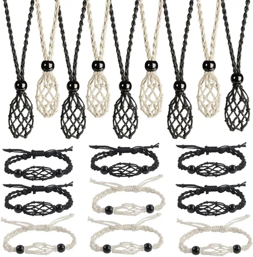 Vista 11 de FANASY 18 piezas de collar de jaula de cristal con cordón vacío soporte de piedra colgante de reemplazo de piedra con longitud ajustable Negro