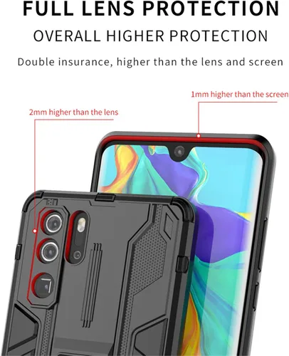 Vista 5 de Asuwish Funda de teléfono para Huawei P30 Pro con protector de pantalla de vidrio templado y soporte delgado, híbrido resistente, película trasera