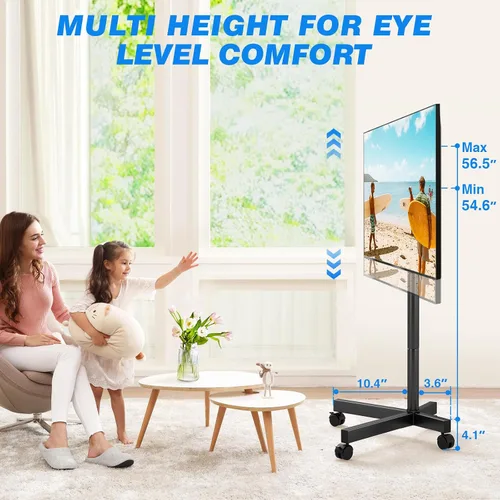 Vista 4 de Rfiver - Carrito de TV móvil con ruedas para pantallas de 23 a 65 pulgadas, soporte de TV portátil con ruedas con inclinación y altura ajustable