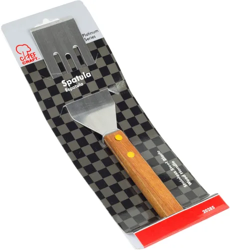 Vista 2 de Chef Craft Espátula para galletas con mango de madera ranurado de acero inoxidable, 8 pulgadas de largo, natural