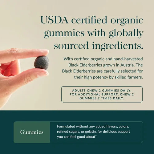 Vista 4 de Gaia Herbs Gomitas extra fuertes de saúco negro (Sambucus nigra) - Delicioso suplemento de apoyo inmunológico* - Bayas de saúco negras orgánicas