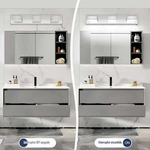 Vista 4 de Lámparas LED modernas para tocador de baño (3 luces, 24 pulgadas) (5CCT, regulable), accesorios de iluminación de pared de baño modernos cromados