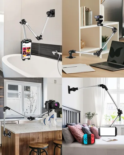 Vista 5 de Soporte de pared de aluminio para tableta, soporte plegable de 35 pulgadas para pared, clip de cámara web ajustable de 360°, para iPad Pro Air Mini