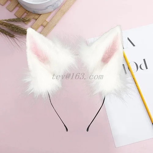 Vista 6 de Diadema de orejas de lobo peludas, orejas de zorro, gato, adorable aro de pelo de animal de peluche, kawaii, anime, cosplay, Navidad, Halloween (1)