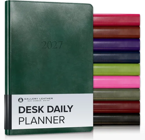 Vista 8 de Gallery Leather Agenda diaria 2027 Acadia páginas doradas y negras Agenda y cuaderno diario elegantemente encuadernado con elegantes bordes