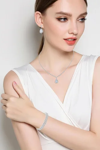 Vista 4 de Paxuan Juego de aretes de pulsera de cristal de diamantes de imitación plateados y dorados para mujeres, novias, damas de honor, juego de aretes