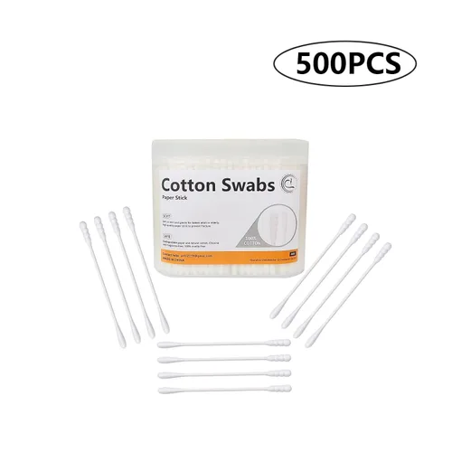 Vista 6 de 500 mini hisopos de algodón con barra de papel, espiral/redondo de algodón, cabeza de algodón pequeña para cuidado personal y limpieza