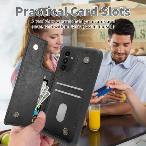 Vista 4 de Funda tipo cartera para Samsung Galaxy A14 5G con tarjetero y bloqueo RFID, piel sintética suave, función atril, cierre magnético, funda delgada