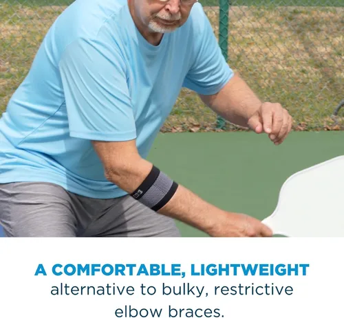 Vista 6 de OrthoSleeve Codera ES3 diseñada para prevenir y revivir el dolor asociado con codo de tenista, codo de golfista, dolor general de codo y dolor