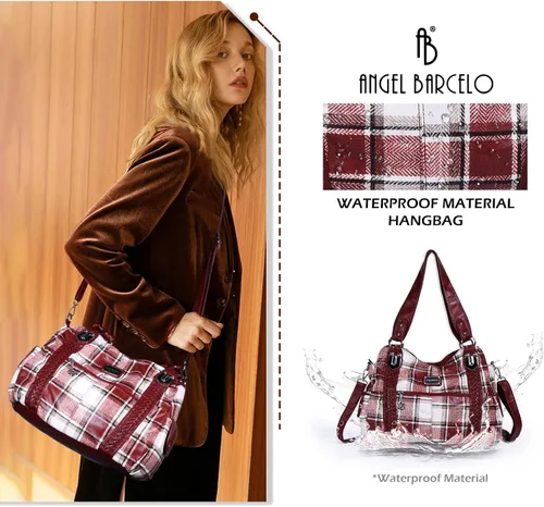 Vista 273 de Angel Barcelo - Bolsa de hombro amplia para mujer, diseño Hobo, cuero lavado