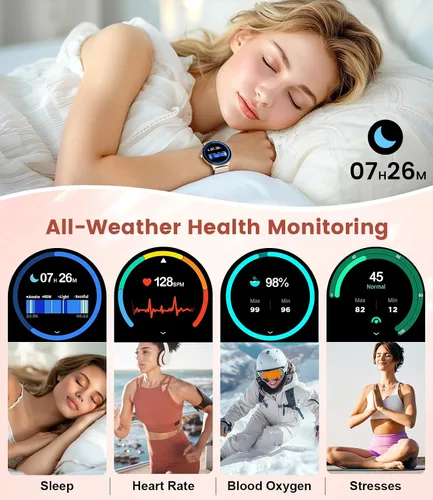 Vista 4 de Relojes inteligentes para mujer, pantalla AMOLED de 1.43 pulgadas, reloj inteligente de llamadas Bluetooth, más de 120 modos deportivos, rastreador