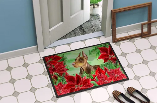 Vista 4 de Caroline's Treasures CK1357MAT Doberman Pinscher Poinsettas - Felpudo para puerta delantera, 18 x 27 pulgadas, para interiores y exteriores