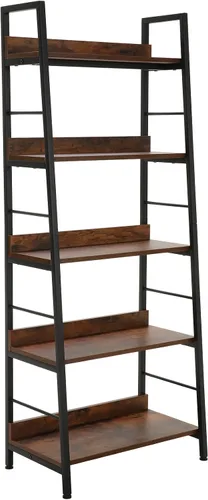 Vista 11 de Homdox Estantería de escalera de 5 niveles, estantería industrial de madera y metal, soporte para plantas y flores, estante de almacenamiento