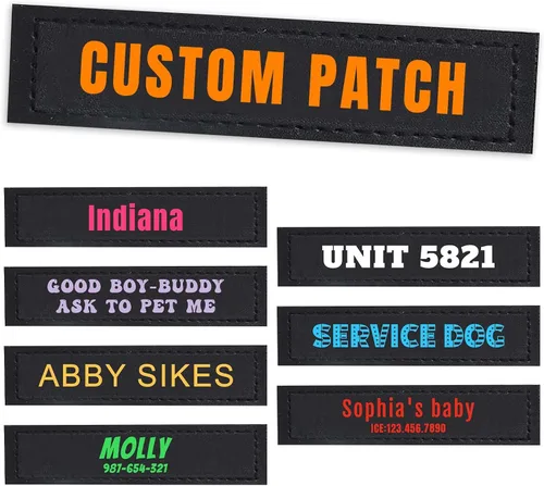 Vista 23 de Parches personalizados con nombre para arnés o collar de perro, texto personalizable, parches tácticos extraíbles, 2 parches personalizados