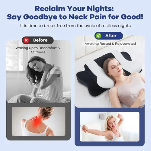 Vista 4 de Almohada cervical para el cuello para aliviar el dolor, almohada cervical con almohadas ergonómicas de espuma viscoelástica con doble altura