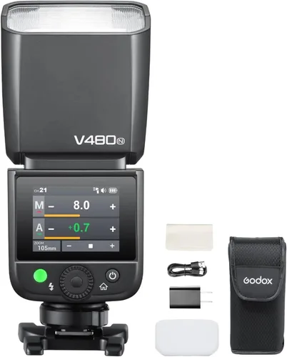 Vista 10 de Godox V480-S V480 Flash para Sony, Speedlite con Pantalla Táctil, GN50 de Alta Salida, Carga USB-C, Reciclaje Rápido de 1.7s, 650 Parpadeos