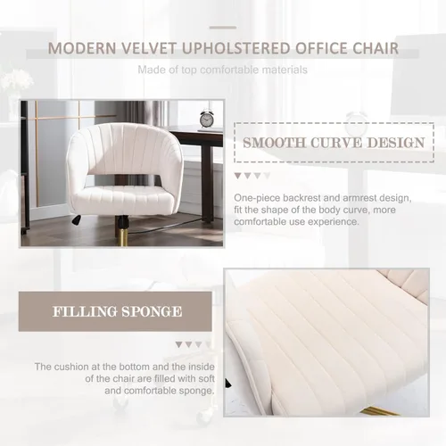 Vista 4 de Eifizek Silla de escritorio de oficina de terciopelo, moderna silla de escritorio para el hogar con ruedas y base dorada, silla giratoria