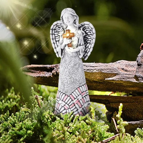 Vista 5 de Estatuas de jardín de ángeles, decoración solar al aire libre, regalos para mujeres, cruz oración para cementerio, patio trasero, decoración