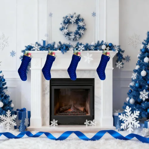 Vista 3 de Medias de Navidad, 18 pulgadas, calcetines de punto trenzado azul para decoración de Navidad, paquete de 4