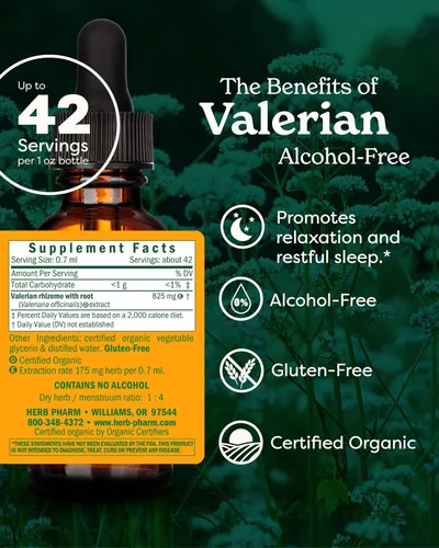 Vista 2 de Herb Pharm Certified Orgánico Sin Alcohol Raíz de Valeriana Glycerita para un sueño reparador - 1 onza, GLVAL01, 1 Ounce, 1, 1