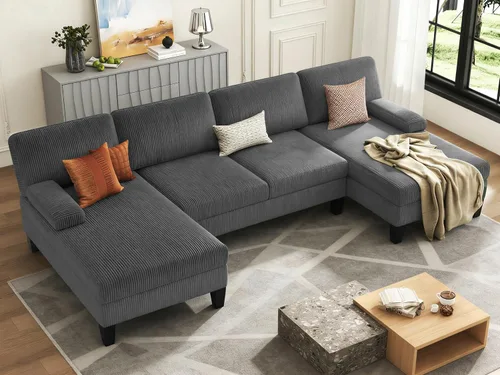 Vista 8 de COCO DESIGN Sofás seccionales en forma de U para sala de estar, sofá modular moderno de 108 pulgadas con diván doble, sofás de felpilla