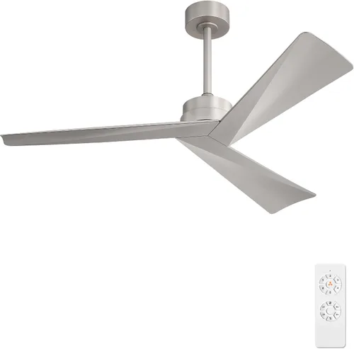 Vista 10 de WINGBO Ventilador de techo CC de 52 pulgadas sin luces, ventilador de techo de latón y blanco con control remoto, 3 cuchillas de plástico ABS, motor