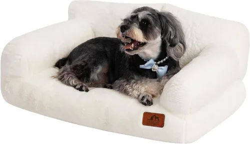 Vista 26 de Hollypet Cama de Felpa Esponjosa para Perros y Gatos, Sofá Cama Suave y Calmante para Gatos y Perros Pequeños y Medianos, Beige