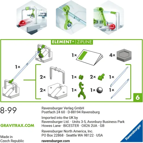 Vista 4 de Ravensburger GraviTrax Element Zipline. Se puede combinar con todas las líneas de productos GraviTrax y juguetes de construcción para niños a partir