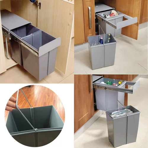 Vista 5 de Nisorpa Botes de basura dobles extraíbles de 40 litros/10.6 galones debajo del gabinete/fregadero con tapa, contenedor de basura comercial