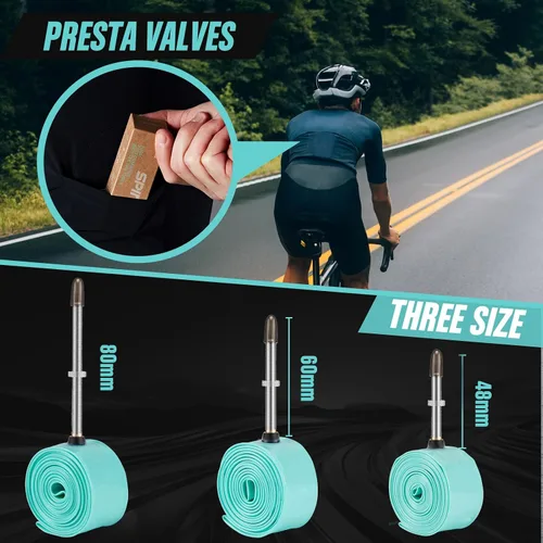 Vista 3 de Paquete de 2 válvulas de metal SPINGO TPU tubo interior 700C x 23c-32c con válvulas Presta de metal de 3.150 in, tubo de bicicleta de poliuretano
