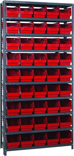 Vista 320 de Quantum QSBU-245BK Heavy Duty Shelving Unit with (7) Shelves and (24) QUS245 Black Bins for Garage Warehouse Storage Distribution 400 lb Load