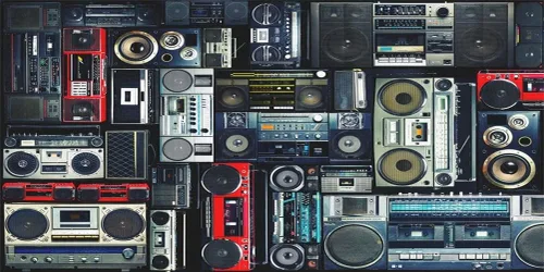Vista 10 de AOFOTO Fondo de pared vintage de 5 x 3 pies de estilo retro de los años 80, amplificador nostálgico antiguo de música, audio antiguo, altavoz bajo