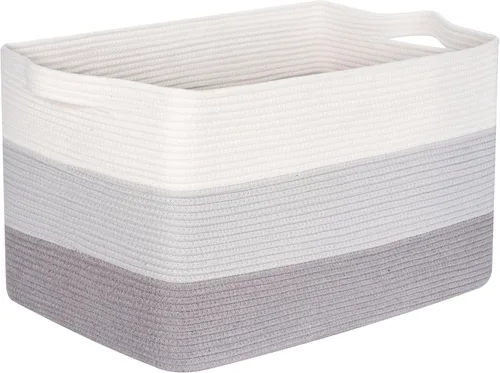 Vista 8 de MINTWOOD Design Canasta de manta extra grande de 22 pulgadas para sala de estar, canasta de almacenamiento tejida de cuerda rectangular con asas