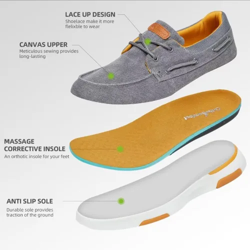 Vista 5 de OrthoComfoot Zapatos ortopédicos cómodos para hombre para fascitis plantar, mocasines casuales de lona con soporte de arco, zapatos ortopédicos