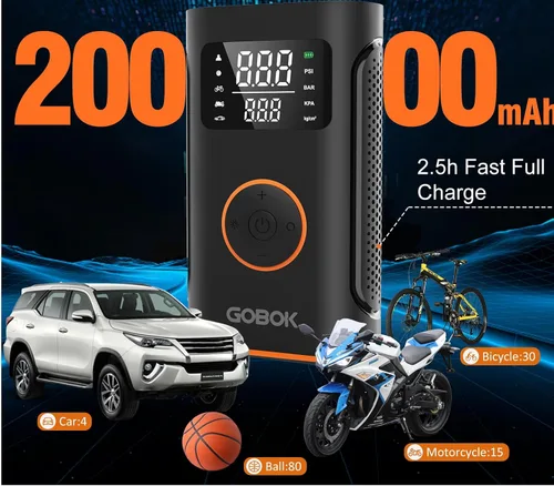 Vista 3 de Inflador de neumáticos Compresor de aire portátil con batería de 20000 mAh, bomba de aire inalámbrica de 160 PSI portátil, inflador de neumáticos