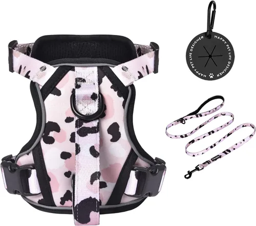 Vista 14 de Petmolico Arnés para perros pequeños, bonito arnés con dos clips para correa y mango suave, chaleco reflectante para cachorros fácil de caminar