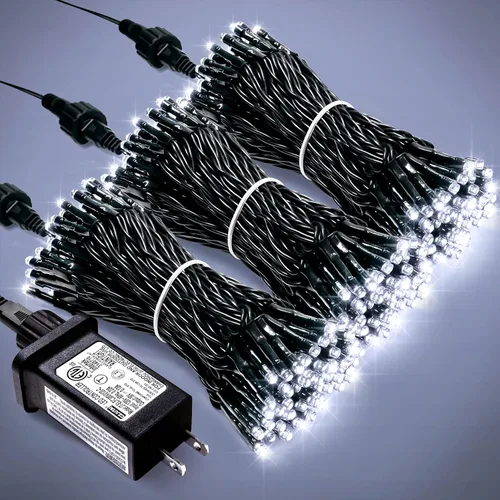 Vista 21 de JMEXSUSS Guirnalda de luces de Navidad de 200 LED azules y blancas, 66 pies, de exterior, expansible, para árbol, fiesta o decoración de hogar