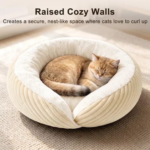 Vista 2 de Tovve Cama para gatos en interiores, sofá cama redonda lavable para gatitos Crema