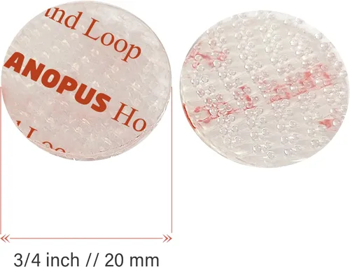 Vista 5 de CANOPUS Cinta de gancho y bucle de doble cara, cierre resellable, SJ3560, cinta de montaje resistente, paquete de 16 círculos transparentes de 0.75