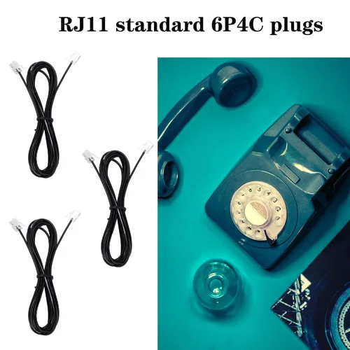 Vista 4 de Cable de extensión para teléfono fijo con enchufe estándar RJ-11 6P4C (3 pies-paquete de 3, negro)